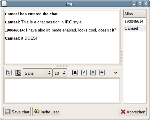 Chat in IRC mode